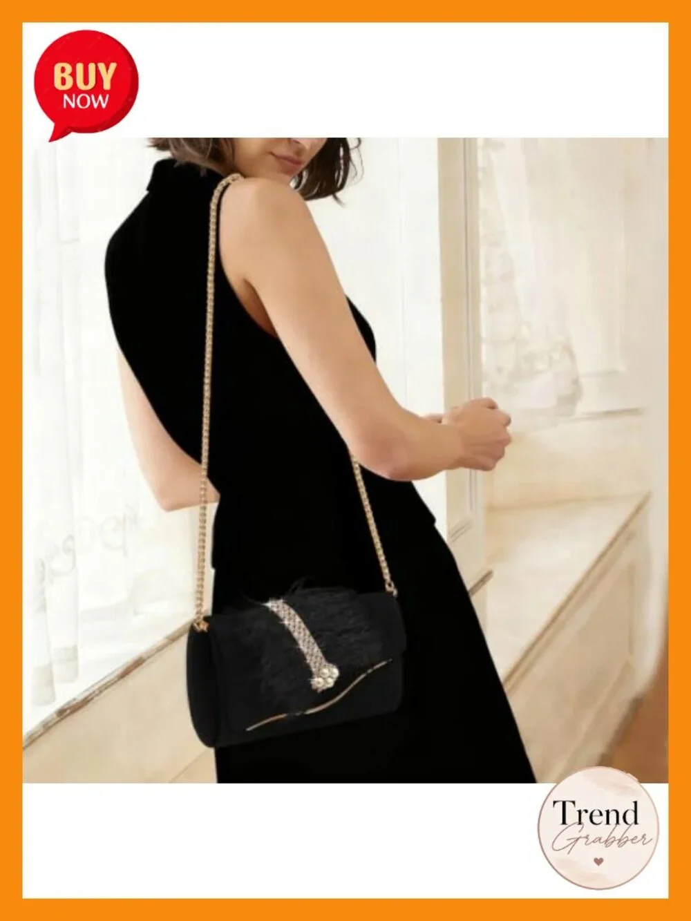 Faux Suede Envelope Clutch with Faux Feather, Rhinestone Pearl Detailing,